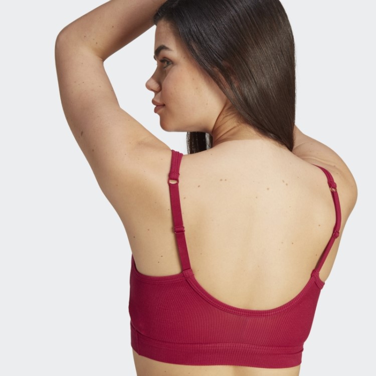 Adidas Adicolor Flex Brami De Algodão Canelado Com Decote Duplo Bordô