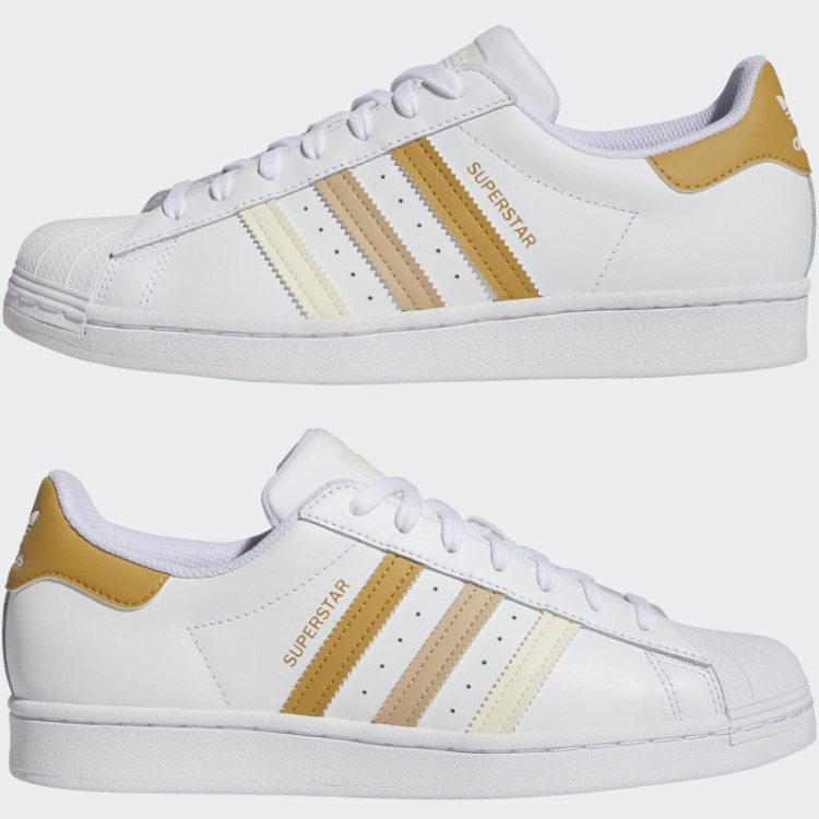 Tênis Adidas Superstar Bege Dourado