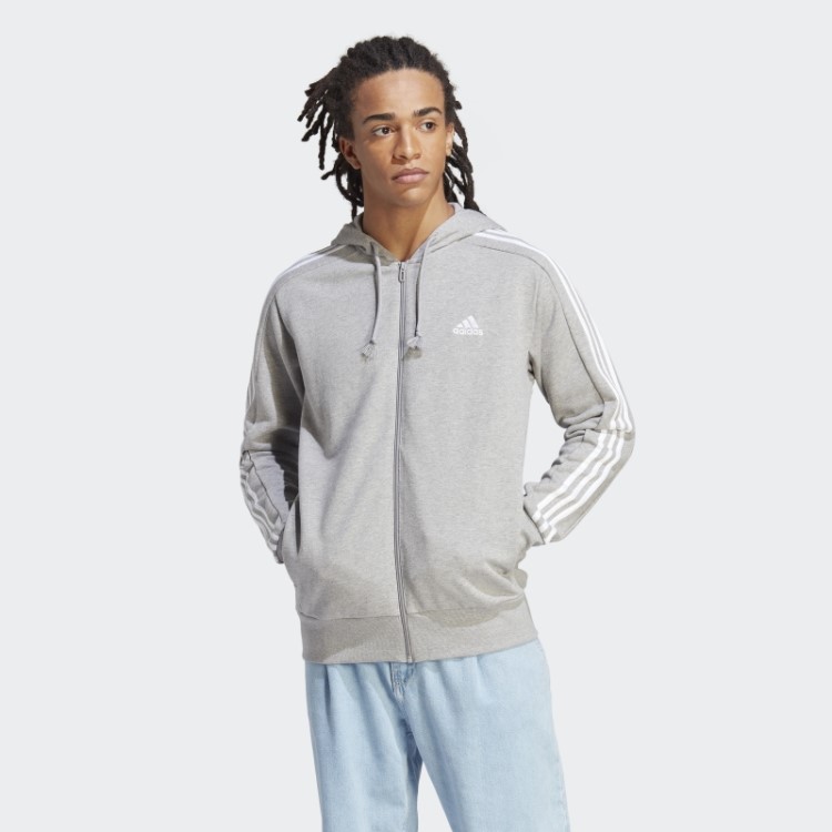 Adidas Essentials French Terry Moletom Com Capuz E Zíper Nas Três Listras Branco Hot