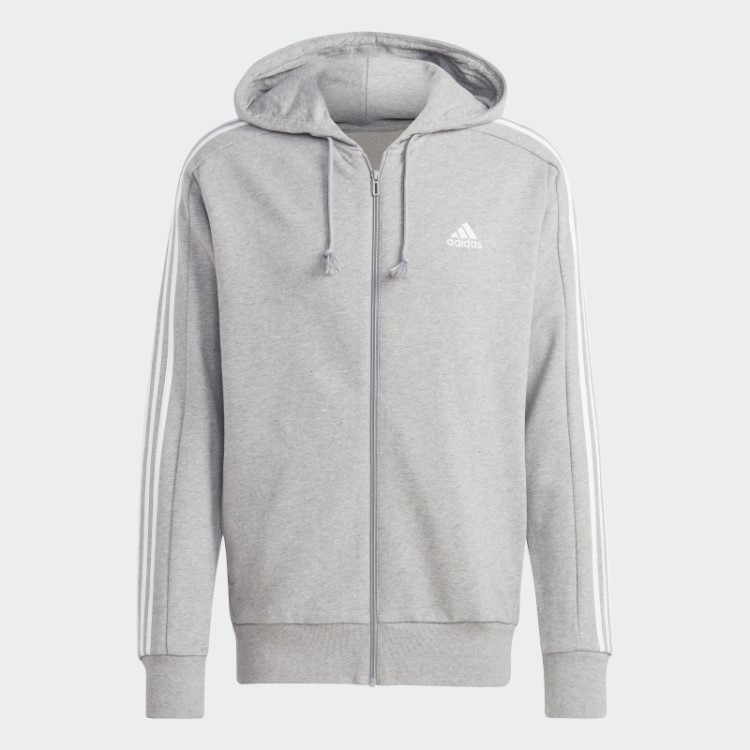 Adidas Essentials French Terry Moletom Com Capuz E Zíper Nas Três Listras Branco Hot