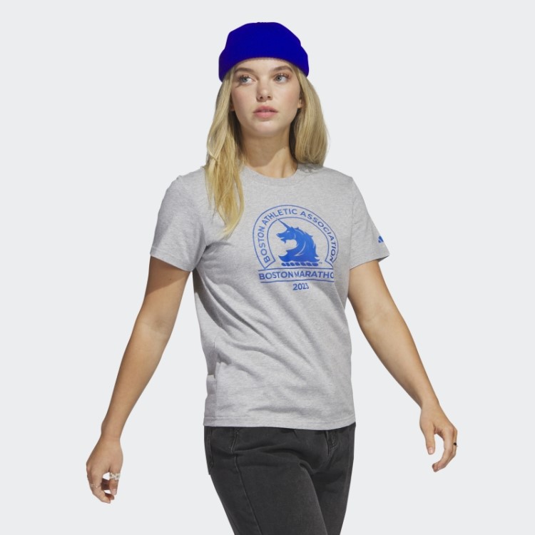 Boston Marathon 2023 Camiseta Com Logo Adidas Cinza Médio