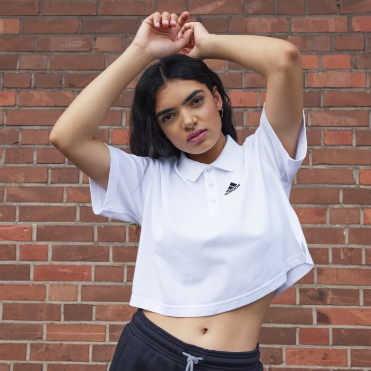 Camisa Polo Cropped Piquet Branca Adidas
