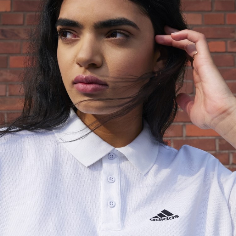 Camisa Polo Cropped Piquet Branca Adidas