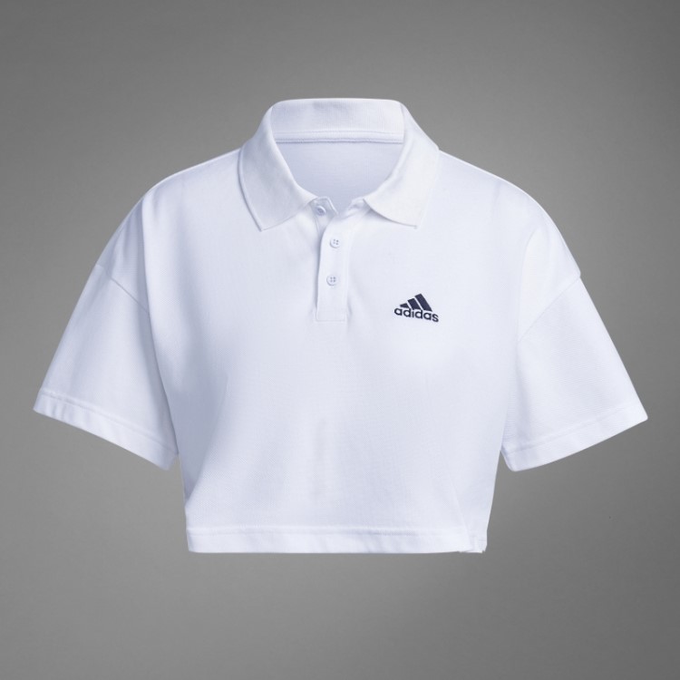 Camisa Polo Cropped Piquet Branca Adidas
