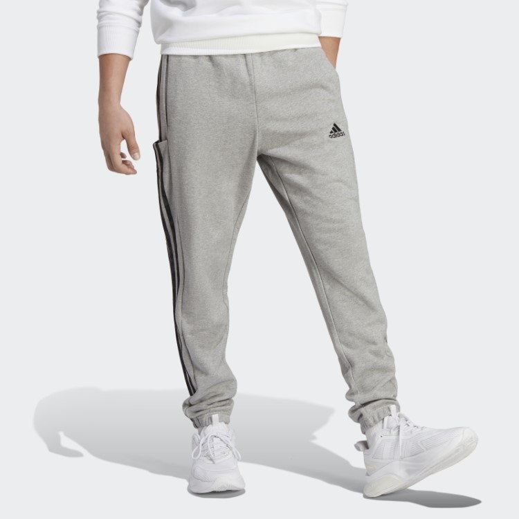 Calça Adidas Cinza Médio Essencial French Terry Com Punho Elástico E Três Listras