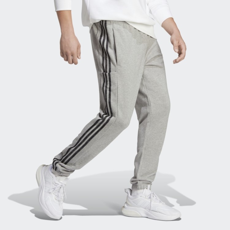 Calça Adidas Cinza Médio Essencial French Terry Com Punho Elástico E Três Listras