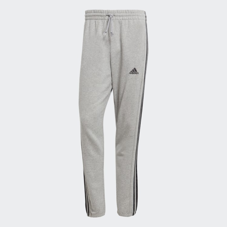 Calça Adidas Cinza Médio Essencial French Terry Com Punho Elástico E Três Listras
