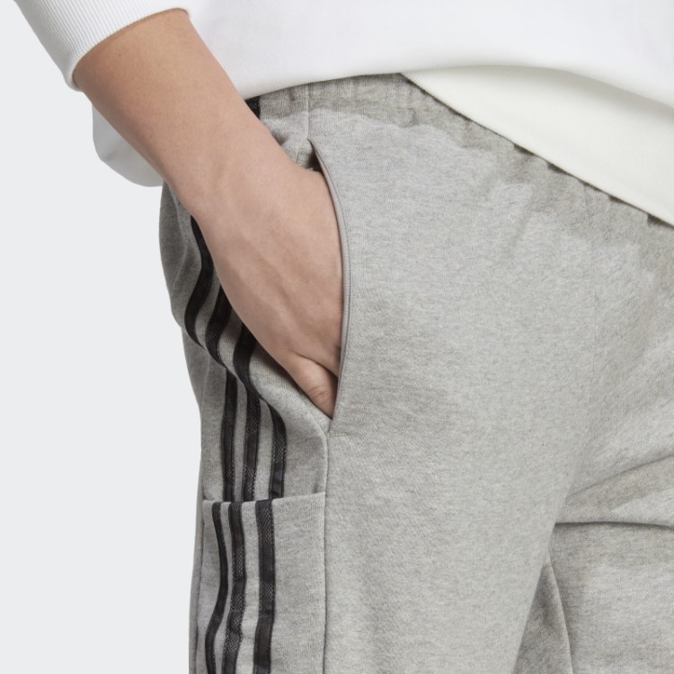 Calça Adidas Cinza Médio Essencial French Terry Com Punho Elástico E Três Listras