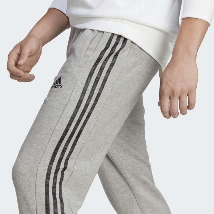 Calça Adidas Cinza Médio Essencial French Terry Com Punho Elástico E Três Listras