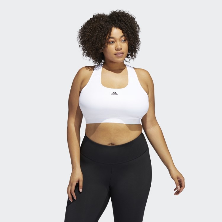 Sutiã De Treinamento De Suporte Médio Adidas Powerreact Branco Fashion (tamanho Grande)