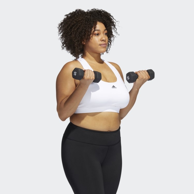 Sutiã De Treinamento De Suporte Médio Adidas Powerreact Branco Fashion (tamanho Grande)