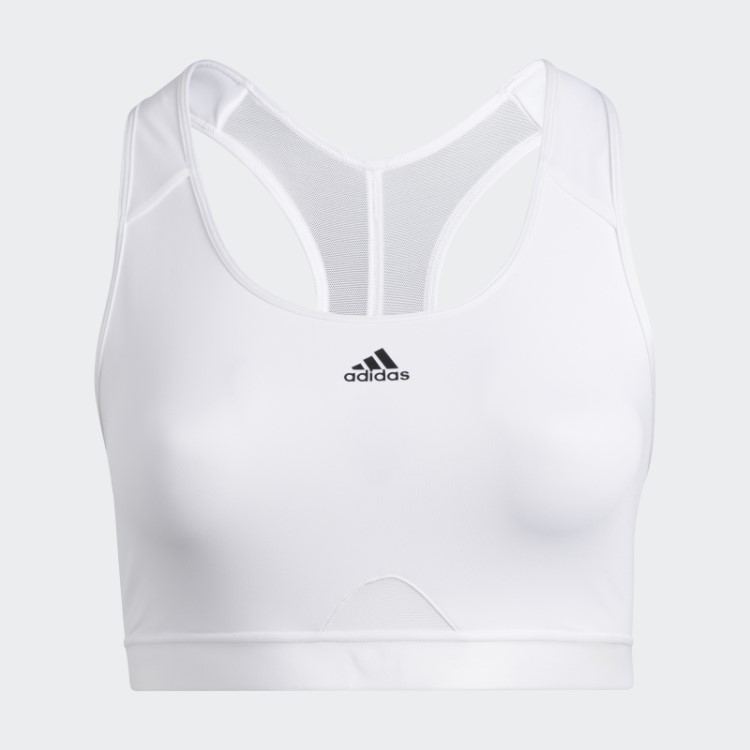 Sutiã De Treinamento De Suporte Médio Adidas Powerreact Branco Fashion (tamanho Grande)