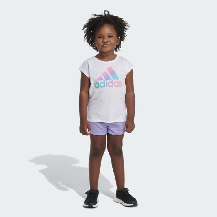 Conjunto Camiseta E Shorts Estampados Branco Adidas