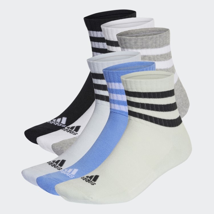 Meias Esportivas Acolchoadas Com As Três Listras De Corte Médio 3 Pares De Adidas Cinza Médio