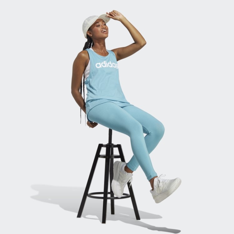 Legging Cintura Alta Azul Adidas Essentials Com Logo
