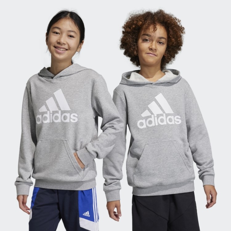 Adidas Moletom Com Capuz Cinza Médio Grande Logotipo Essencial De Algodão