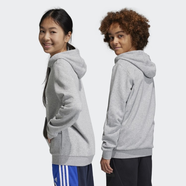 Adidas Moletom Com Capuz Cinza Médio Grande Logotipo Essencial De Algodão