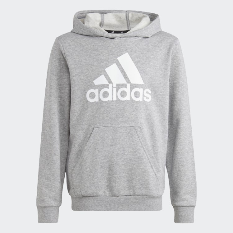 Adidas Moletom Com Capuz Cinza Médio Grande Logotipo Essencial De Algodão