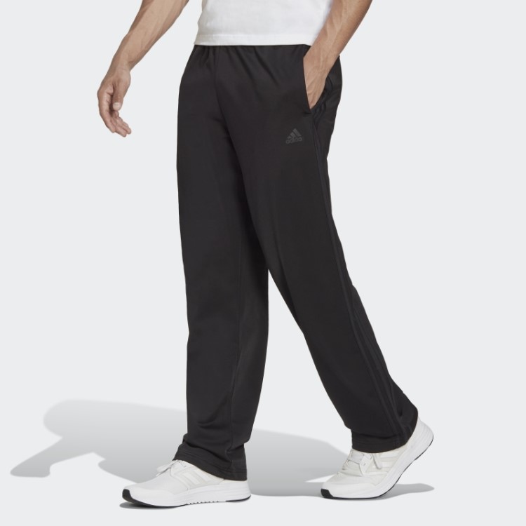 Calça Esportiva Preta Adidas Primegreen Essentials Com Bainha Aberta E As Três Listras