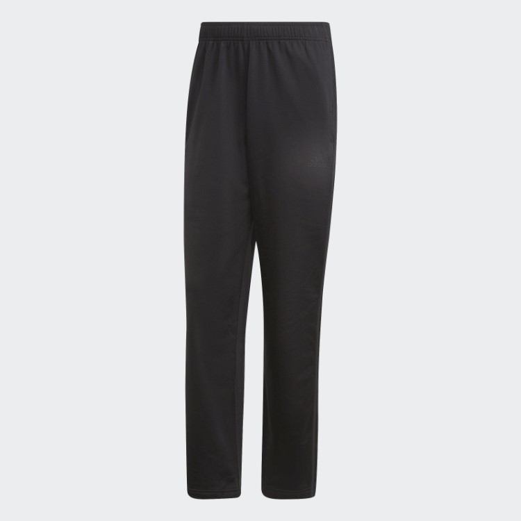 Calça Esportiva Preta Adidas Primegreen Essentials Com Bainha Aberta E As Três Listras