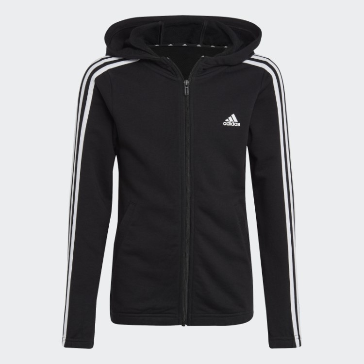 Essentials Moletom Com Capuz E Zíper Nas Três Listras Preto Adidas