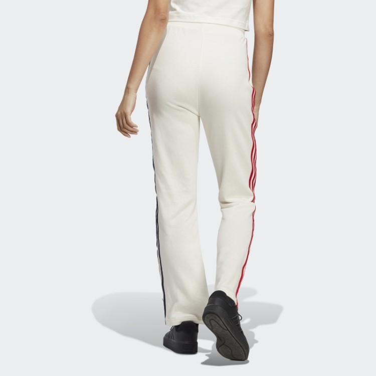 Jogger Branco Com As Três Listras De Cintura Alta E Apliques De Flores Em Chenille Adidas