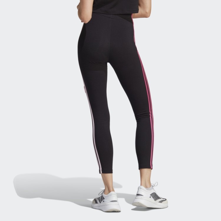 Legging Preta De Algodão Com Três Listras E Apliques De Flores Em Chenille Adidas