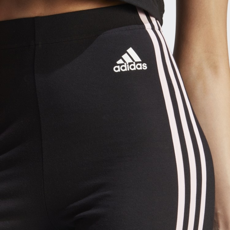 Legging Preta De Algodão Com Três Listras E Apliques De Flores Em Chenille Adidas