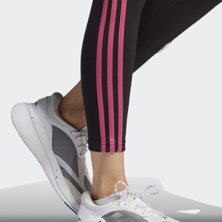 Legging Preta De Algodão Com Três Listras E Apliques De Flores Em Chenille Adidas