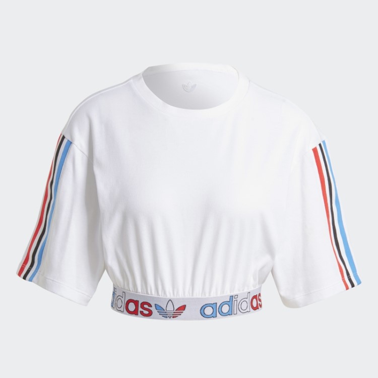 Adidas Adicolor Primeblue Tricolor Camiseta Cropped Branca