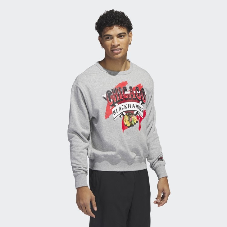 Blackhawks Moletom Vintage Crew Cinza Médio Adidas