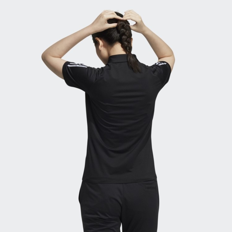 Camisa Polo Preta Com As Três Listras Adidas