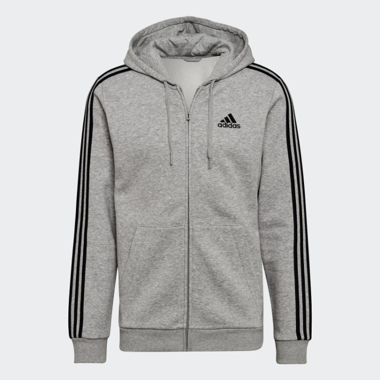 Moletom Com Capuz E Zíper Nas Três Listras Cinza Médio Essencial Adidas