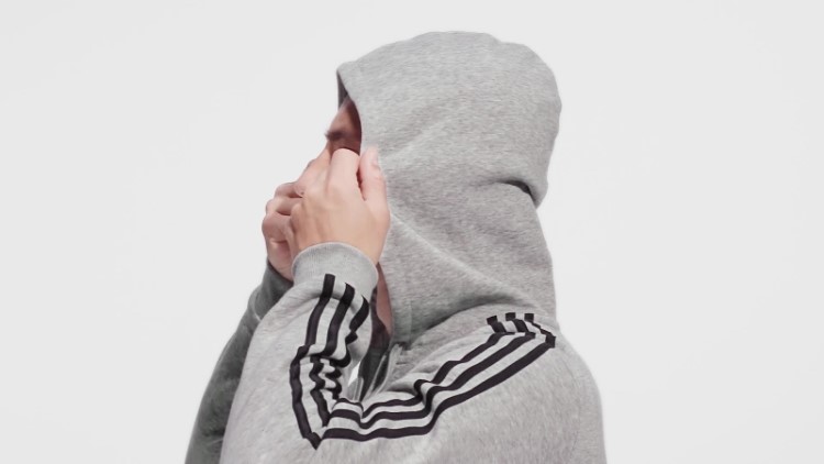 Moletom Cinza Médio Com Capuz E Zíper Nas Três Listras Adidas Essentials