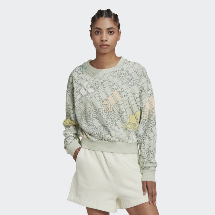 Essentials Moletom Cropped Com Logo Multicolorido Verde Adidas