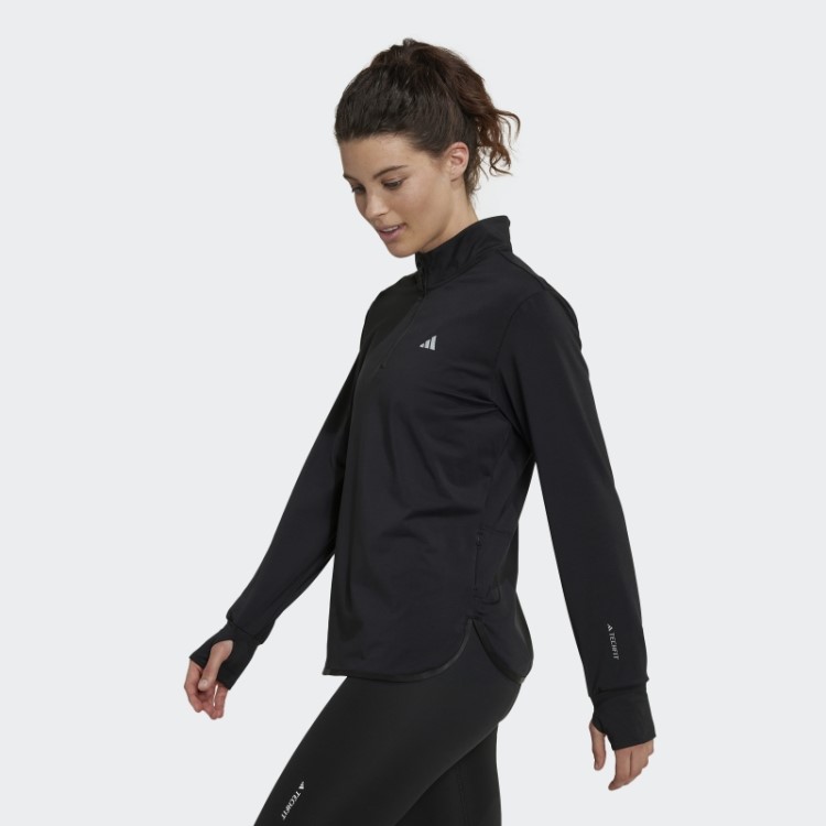 Top De Treino Preto Adidas Techfit Aeroready Quente Com Zíper