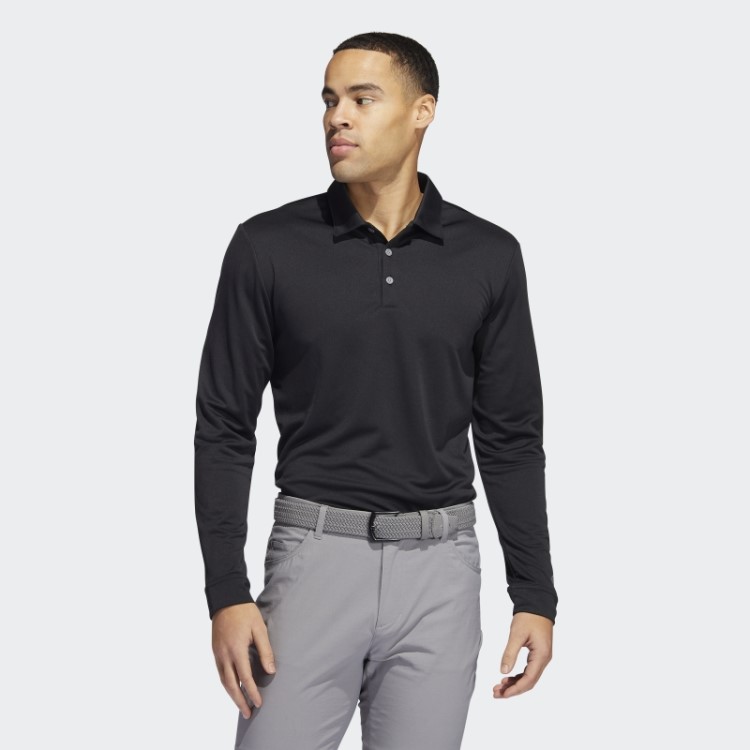 Camisa Polo Manga Longa Adidas Preta