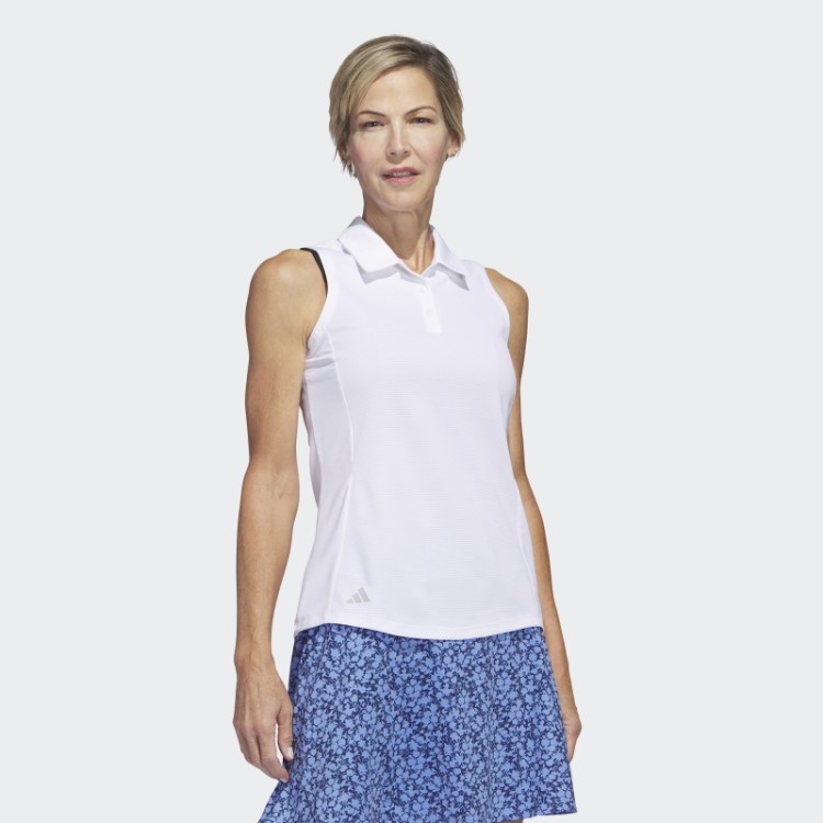 Camisa Polo De Golfe Sem Mangas Textura Adidas Branco