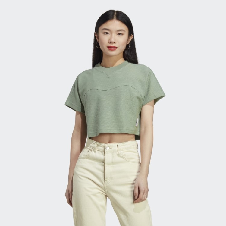 Top Cropped Felpudo Lounge Adidas Verde Prateado