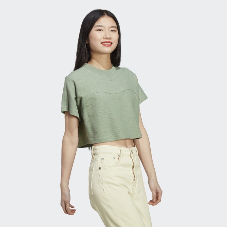 Top Cropped Felpudo Lounge Adidas Verde Prateado