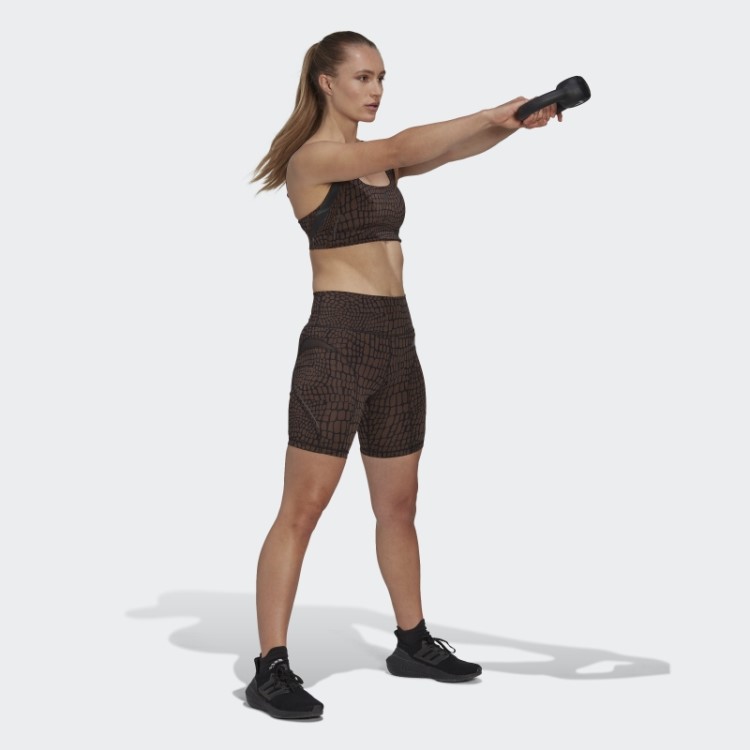 Sutiã Powerimpact Luxe Training De Suporte Médio Com Estampa Hiit Marrom Adidas