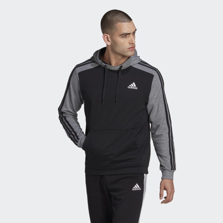 Moletom Com Capuz French Terry Preto Essencial Mélange Adidas