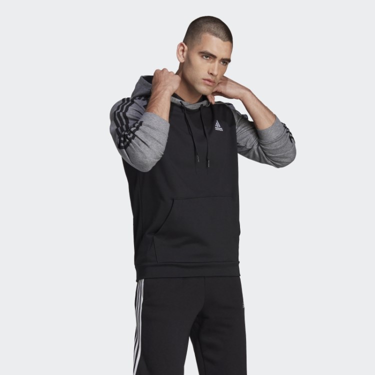 Moletom Com Capuz French Terry Preto Essencial Mélange Adidas