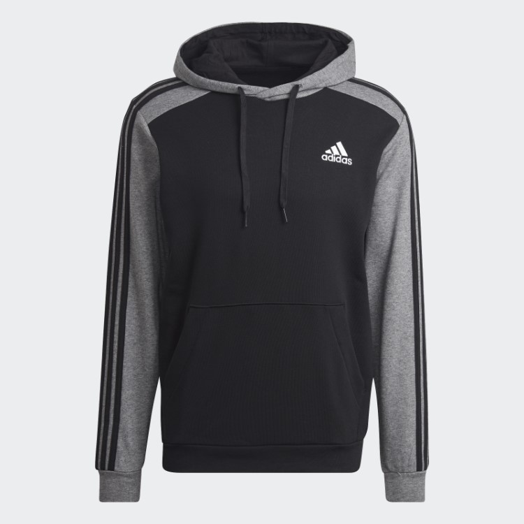 Moletom Com Capuz French Terry Preto Essencial Mélange Adidas