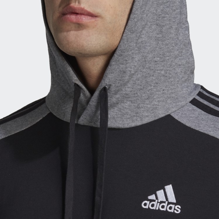 Moletom Com Capuz French Terry Preto Essencial Mélange Adidas