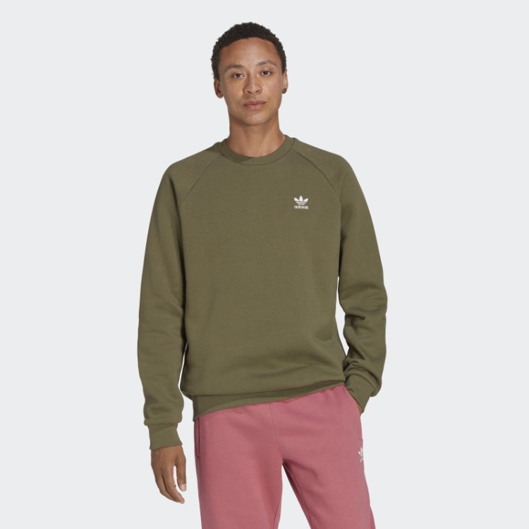 Moletom Gola Careca Adidas Trefoil Essentials Verde Oliva