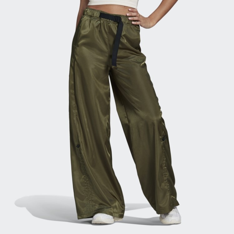 Calça Larga De Cetim Adidas Verde Oliva
