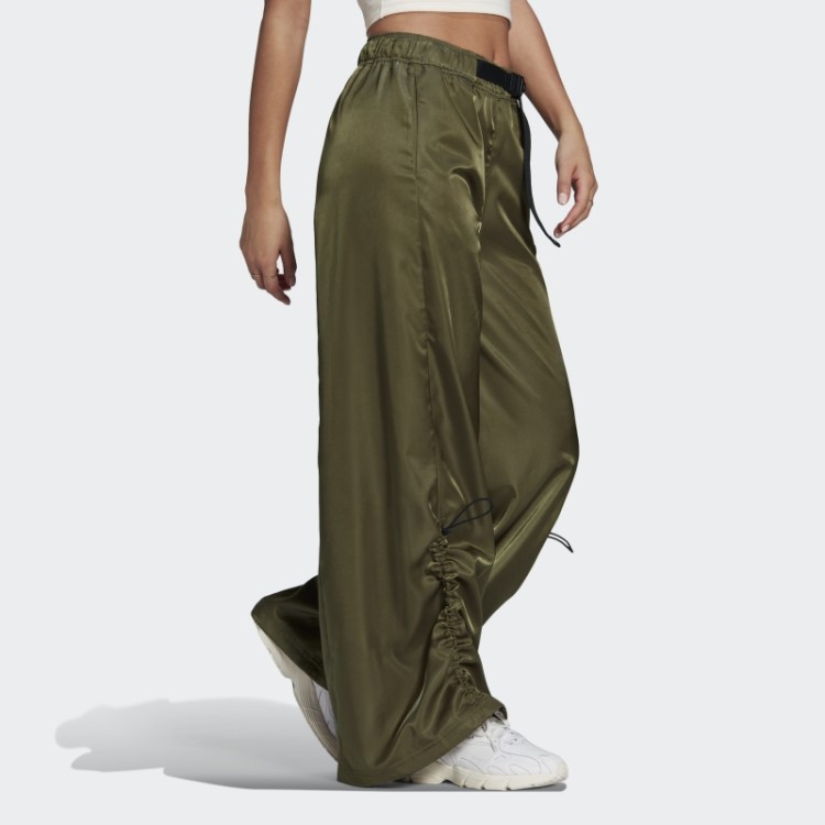 Calça Larga De Cetim Adidas Verde Oliva