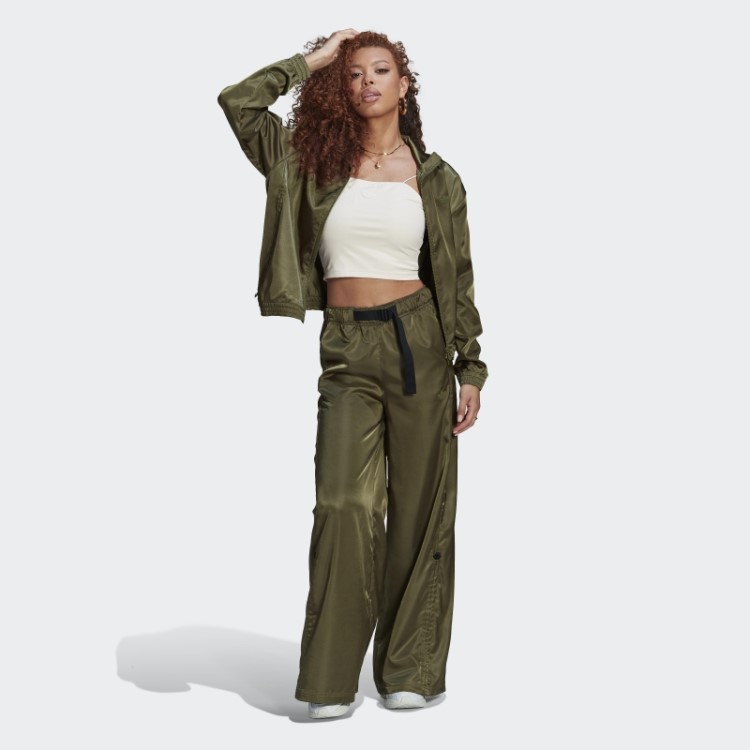 Calça Larga De Cetim Adidas Verde Oliva