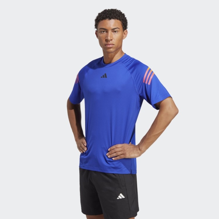 Camiseta Azul Adidas Train Icons Com As Três Listras